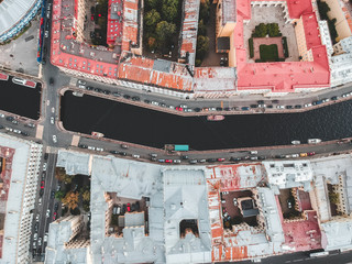 Aerial photography of the historic city center, rooftops, St. Petersburg, Russia.