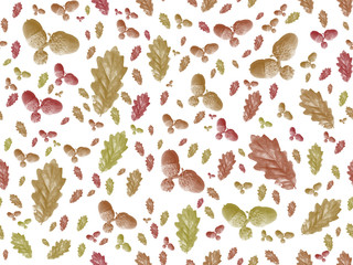 red and green oak leaf and acorns vintage style repeating pattern design