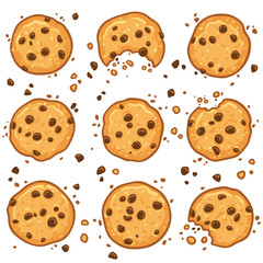 Cookies with chocolate chips set. Vector illustration