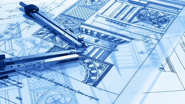 Blueprints - architectural drawings - detail column and compasses / seamless looping	