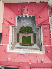 Aerial photography of roofs, residential buildings, Flatley, St. Petersburg, Russia.