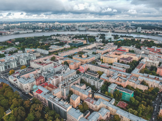 Aerial photography of residential buildings in the Park, city center, old buildings, St. Petersburg, Russia
