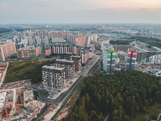 Big construction site of apartment block in Saint Petersburg, Russia.