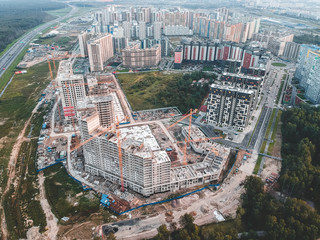 Big construction site of apartment block in Saint Petersburg, Russia