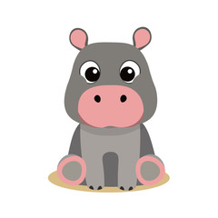 Cute hippo cartoon illustration on white background