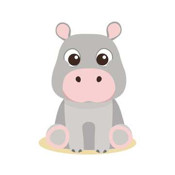 Cute hippo cartoon illustration on white background