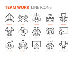 set of meeting icons, such as discussion, collaborate, team, seminar, people