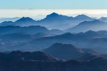 Egypt. Mount Sinai in the morning at sunrise. (Mount Horeb, Gabal Musa, Moses Mount). Pilgrimage...