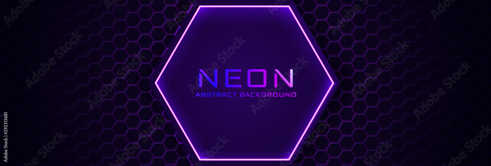 Poster abstract neon background with violet light, line and texture. vector banner design in dark night col