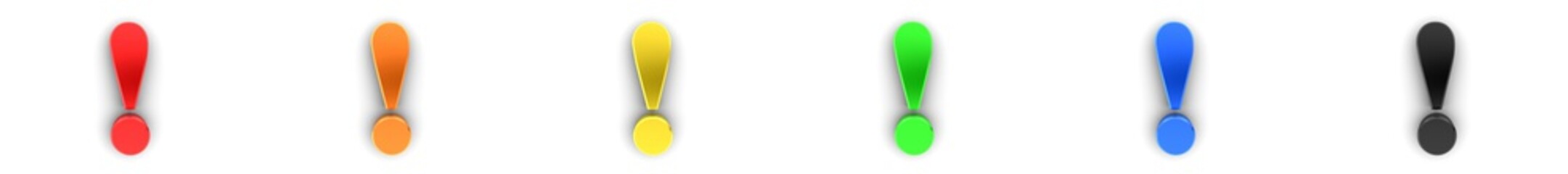 exclamation mark exclamation point 3d warning sign symbol icon red orange yellow gold green blue black isolated on white