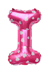 Pink Capital I alphabet inflatable balloon isolated on white background. Decoration element for birthday party.