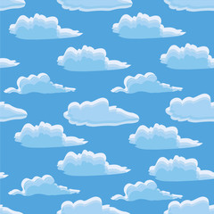 Blue clouds seamless pattern background. Art endless sky design element stock vector illustration for wallpaper, for print, for fabric print