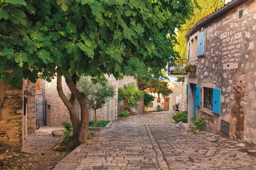 Fototapeta na wymiar Streets of Rovinj old town, popular travel destination in Croatia