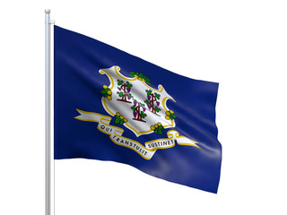 Connecticut (U.S. state) flag waving on white background, close up, isolated. 3D render