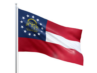 Fototapeta na wymiar Georgia (U.S. state) flag waving on white background, close up, isolated. 3D render