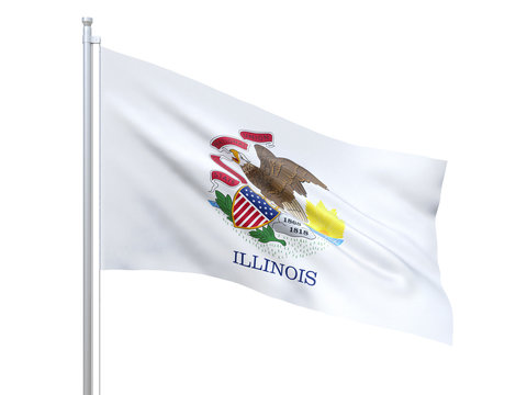Illinois (U.S. state) flag waving on white background, close up, isolated. 3D render