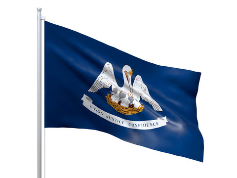 Louisiana (U.S. state) flag waving on white background, close up, isolated. 3D render