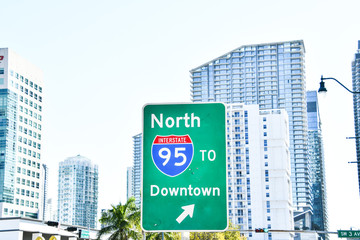 interstate 95 street sign with blue sky , miami city florida usa america