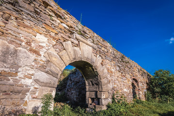 Ruins of 16th century castle of Sieniawski family in Mykulyntsi village, Ukraine