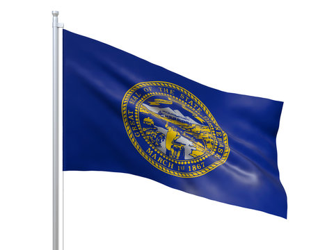 Nebraska (U.S. state) flag waving on white background, close up, isolated. 3D render