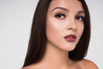 Fototapeta premium Beauty portrait of female face with natural skin