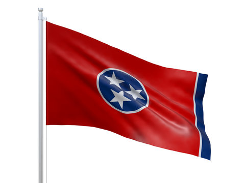 Tennessee (U.S. state) flag waving on white background, close up, isolated. 3D render
