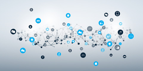 Internet of Things, Cloud Computing Design Concept with Icons - Digital Network Connections, Technology Background