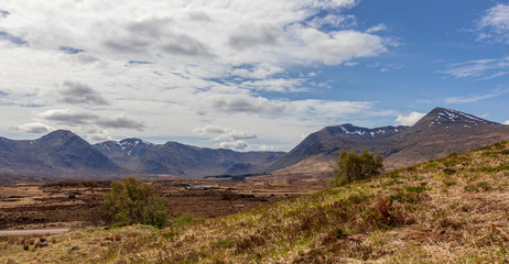 Scottish Highland, Rannoch Moor, bright summer sunshine blue sky and beautiful clouds