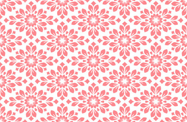 Flower geometric pattern. Seamless vector background. White and pink ornament
