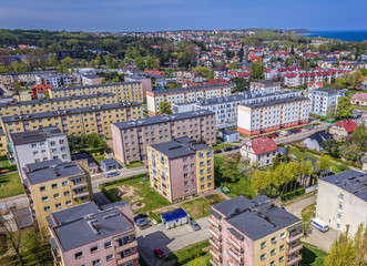 Fototapeta na wymiar Aerial view of Wladyslawowo town over Baltic Sea, Poland