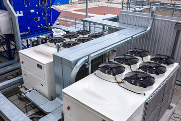 External infrastructure of the microclimate support system at a large industrial site. Air...