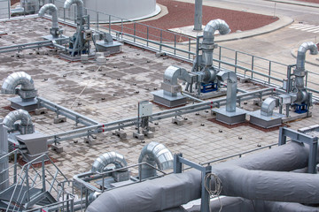 External infrastructure of the microclimate support system at a large industrial site. Air...