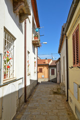 Fototapeta premium Brindisi di Montagna, a narrow street among the old houses of a mountain village in the Basilicata region. 