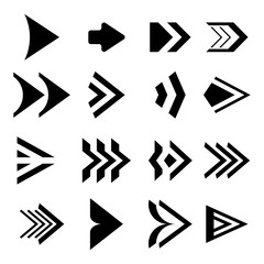 Set of black direction arrows. Direction arrows, web indication, pointer indicator. Vector.