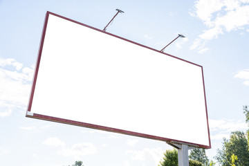 Blank advertising panel mockup against white sky