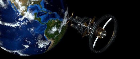 Space Station Ship near Earth. Extremely detailed and realistic 3d illustration. Elements of this image are furnished by NASA.