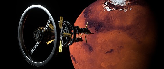 Space Station - Ship approaching Mars. Extremely detailed and realistic 3d illustration. Elements of this image are furnished by NASA © Sasa Kadrijevic