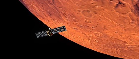 Satellite oribiting Mars. Shot from Space. Extremely detailed and realistic high resolution 3D illustration. Elements of this image are furnished by NASA © Sasa Kadrijevic