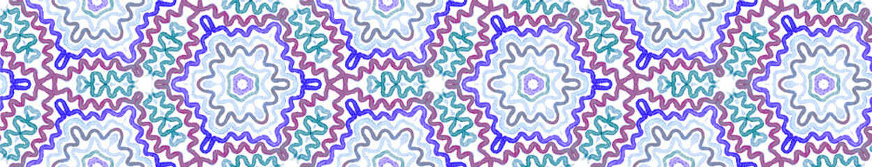Blue Seamless Border Scroll. Geometric Watercolor 