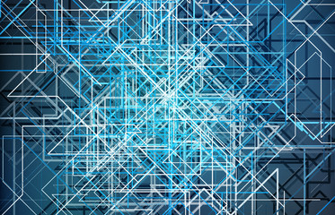 Futuristic blue connection background with lines and roads printed on metal texture