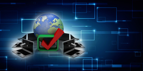 3d rendering Computer network with tick