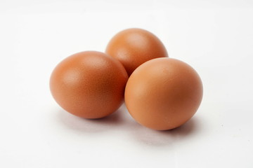 Chicken eggs isolated on white background. Concept healthy natural food.