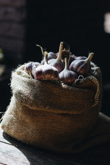 Garlic in a linen bag