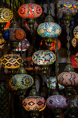 Traditional Turkish lanterns made of colored glass