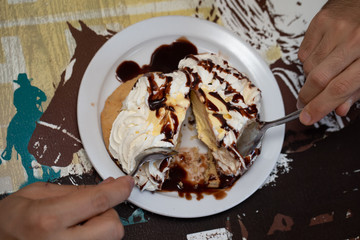 big cookie with cream and chocolate