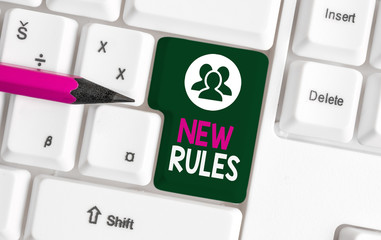 Text sign showing New Rules. Business photo text A state of changing an iplemented policy for...
