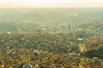 Panorama of the city of Istanbul from the observation platform Sapphire skyscraper multi-storey building 