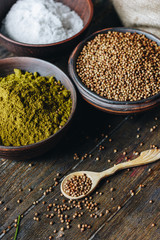 Spices on wooden table