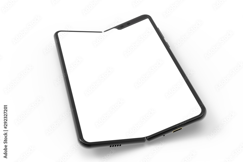 Poster folding smart phone empty screen view on the white background