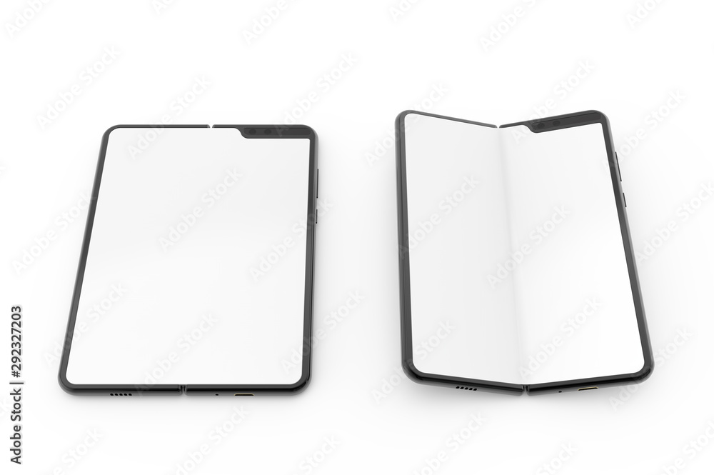 Poster folding smart phone empty screen view on the white background